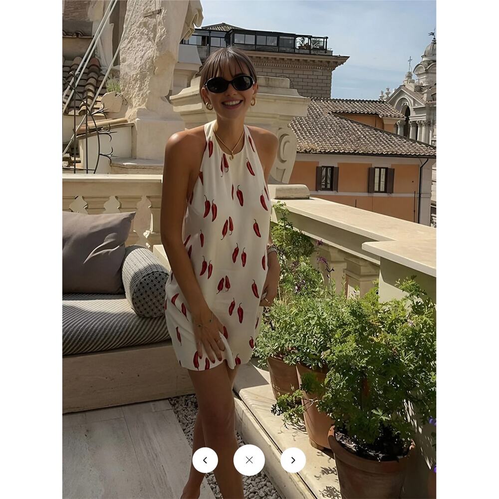 NWT Commense Printed Backless Short Dress Sz M